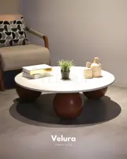 Küre Orta Sehpa - Koyu Ceviz Top - Yuvarlak - Beyaz Mdf