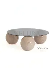 Küre Orta Sehpa - Natural - Yuvarlak - Füme Cam Küre Orta Sehpa - Natural - Yuvarlak - Füme Cam