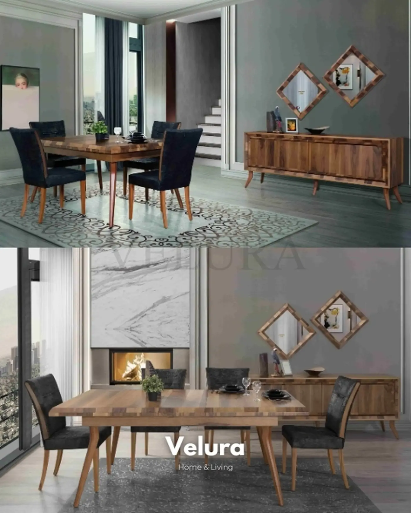 Marif Yemek Takımı – Desenli Ceviz Modern Tasarım Velura Home ceviz renk yemek takımı modelleri