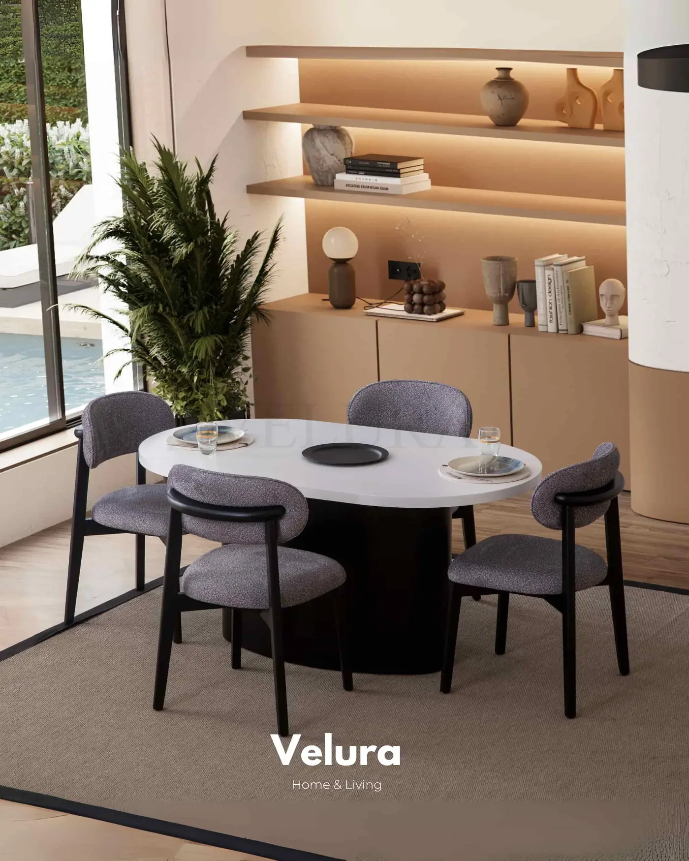 Mira Yemek Masası - Siyah Oval Ayaklı, Beyaz Tablası ile Modern Tasarım