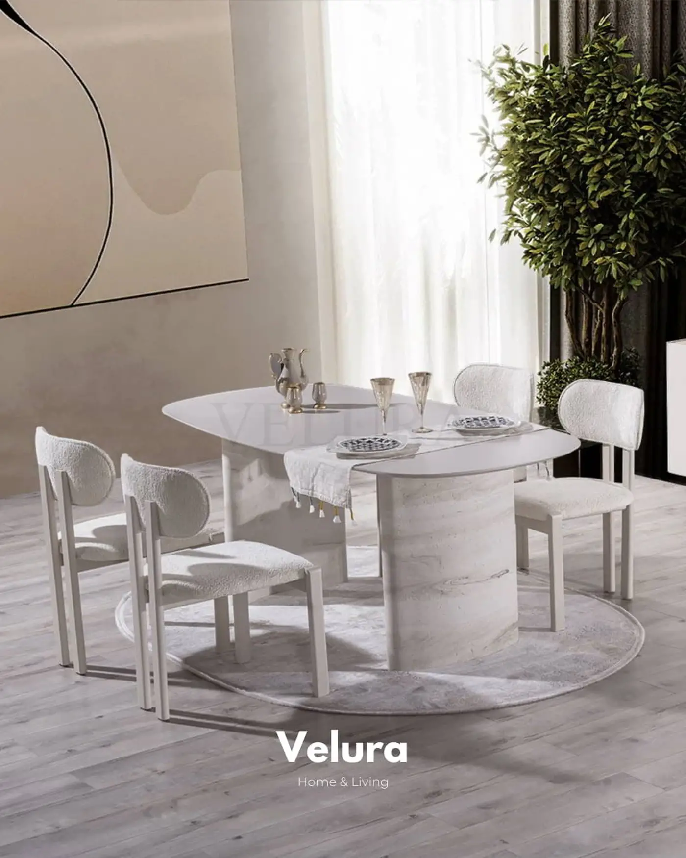 Moon Yemek Takımı kırık beyaz modern tasarım