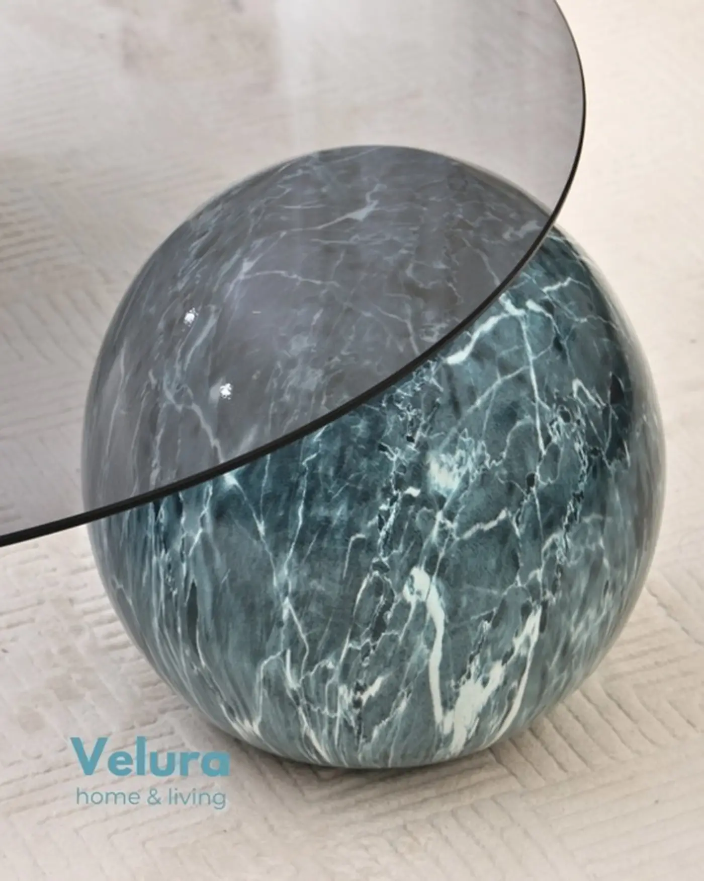 velura home ocean yuvarlak küre orta sehpa füme cam
