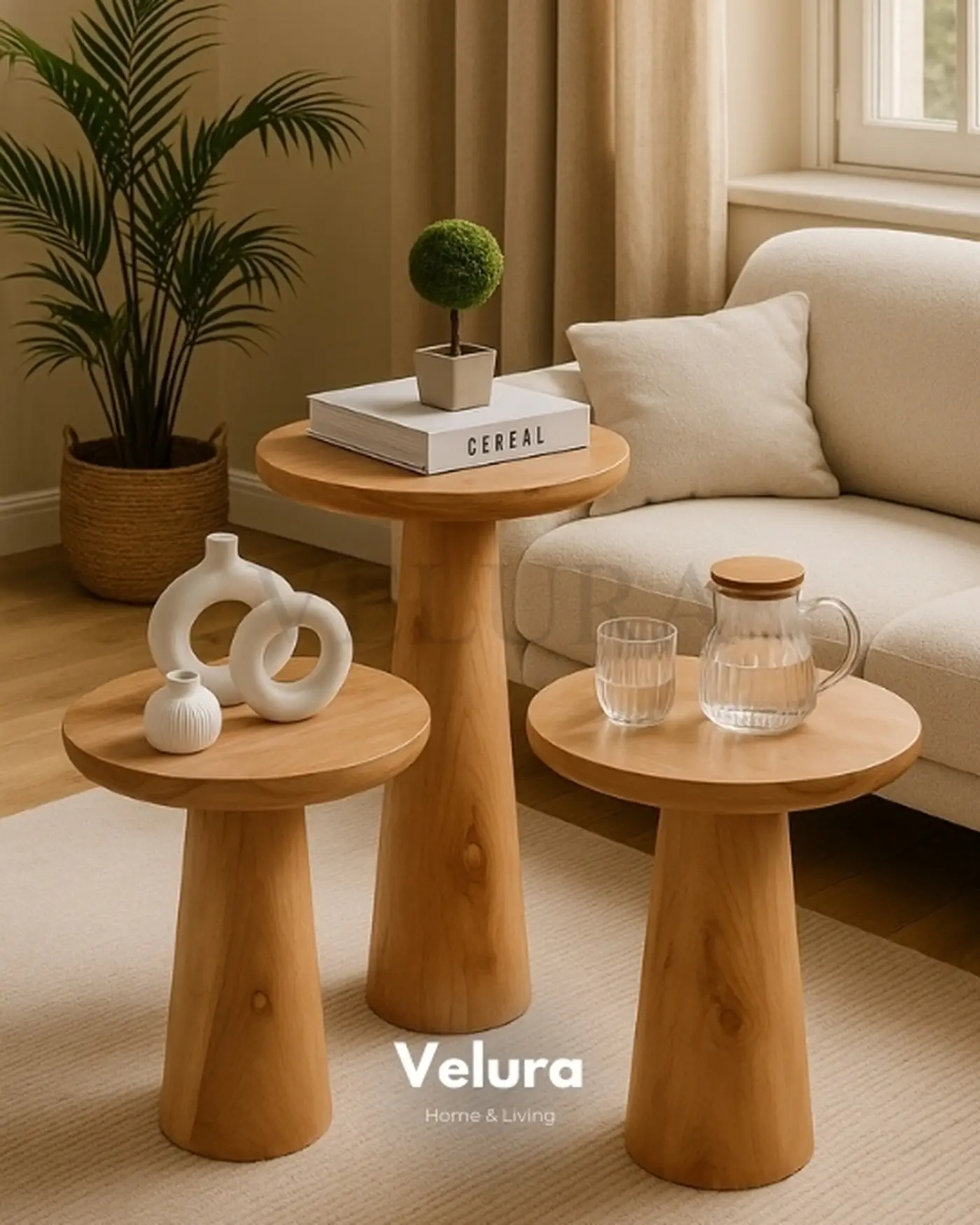 Prag Ahşap Zigon Yan Sehpa 3’lü | Velura Home Prag Ahşap Zigon Yan Sehpa 3’lü mantar form