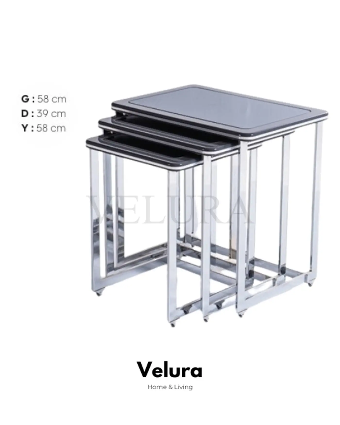 Modern Krom Üçlü Yan Sehpa Seti Velura Home antrasit krom sehpa modelleri