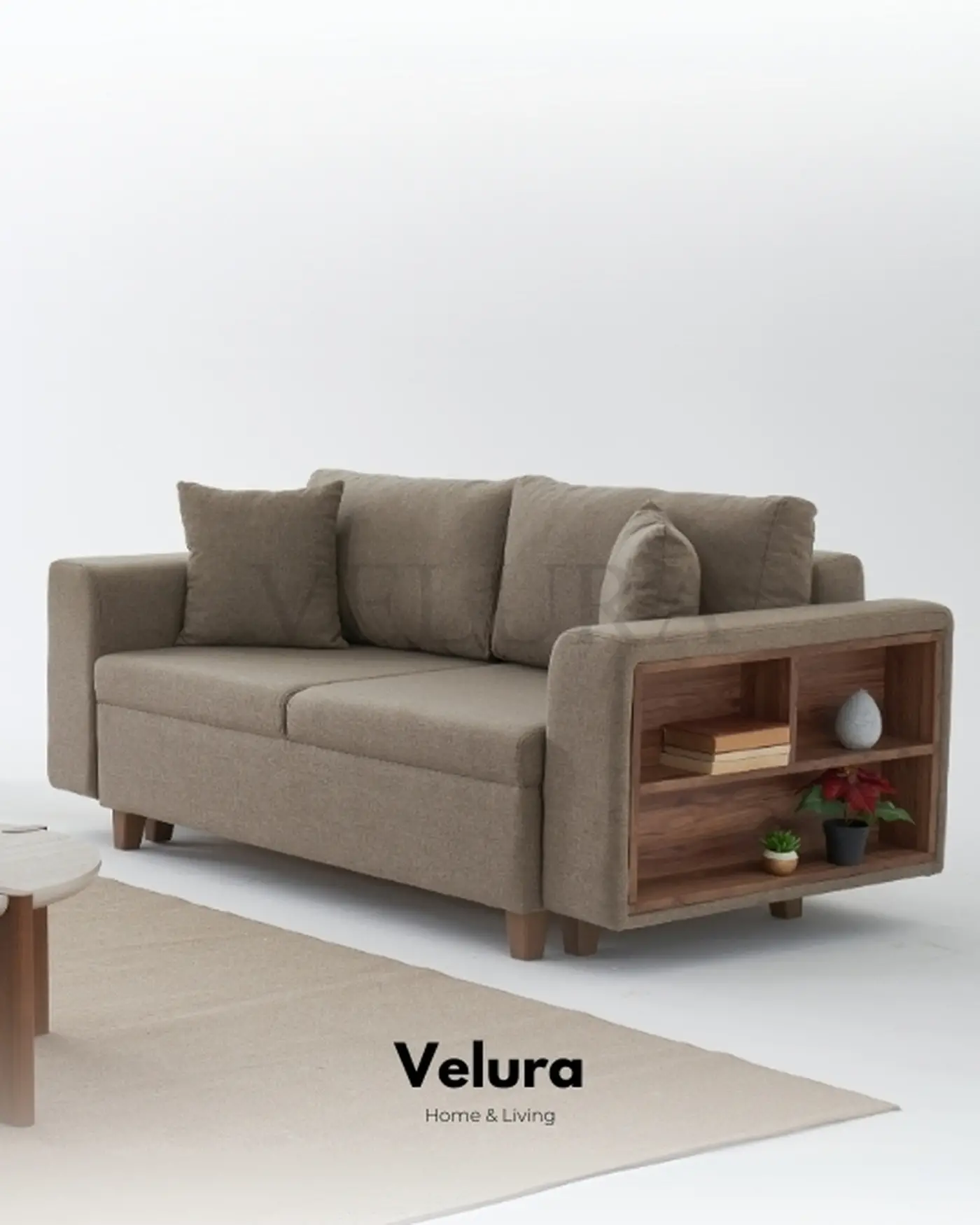Rengar kitaplıklı Krem koltuk takımı - Velura Home
