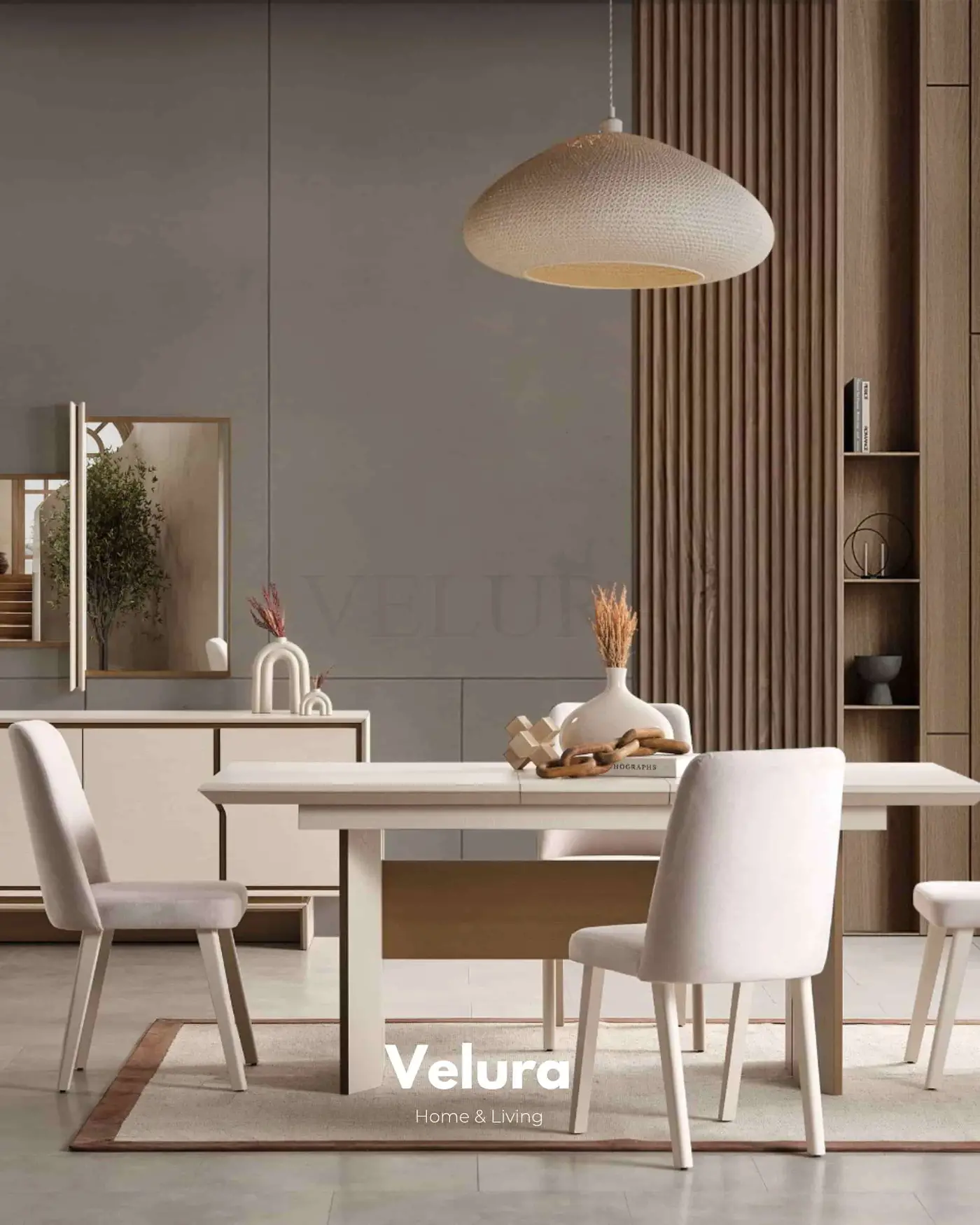 Rota Yemek Masası - Krem Renkli, Açılabilir 4-6 Kişilik Modern Masa
