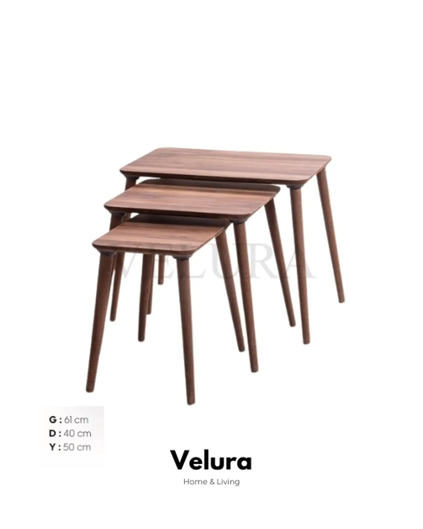 Velura Home Ceviz Sehpa Tasarımları Ceviz renkli 3’lü yan sehpa seti