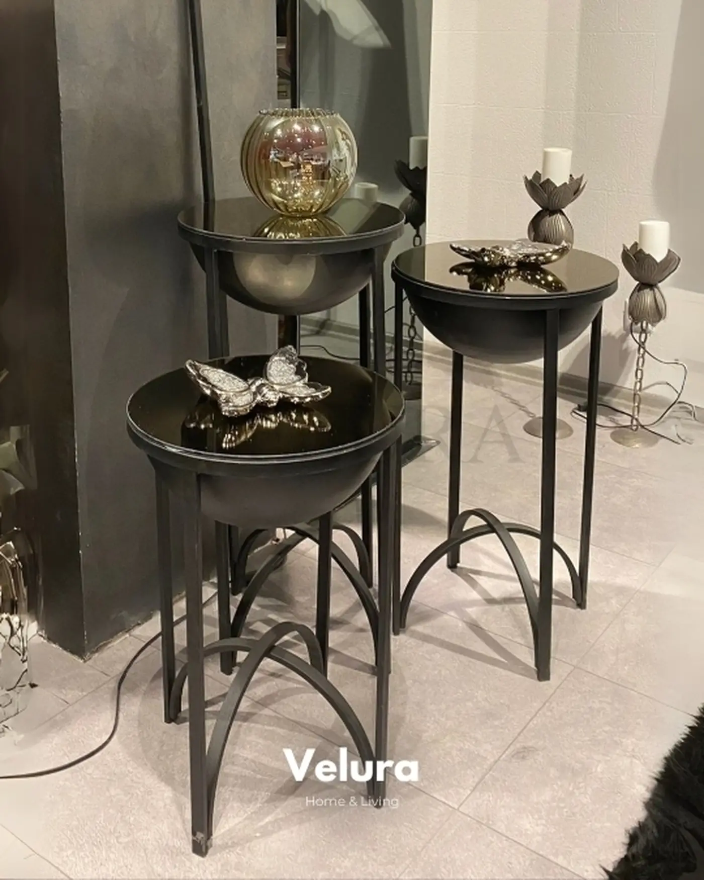 Yarım küre üst tablalı zigon sehpa seti