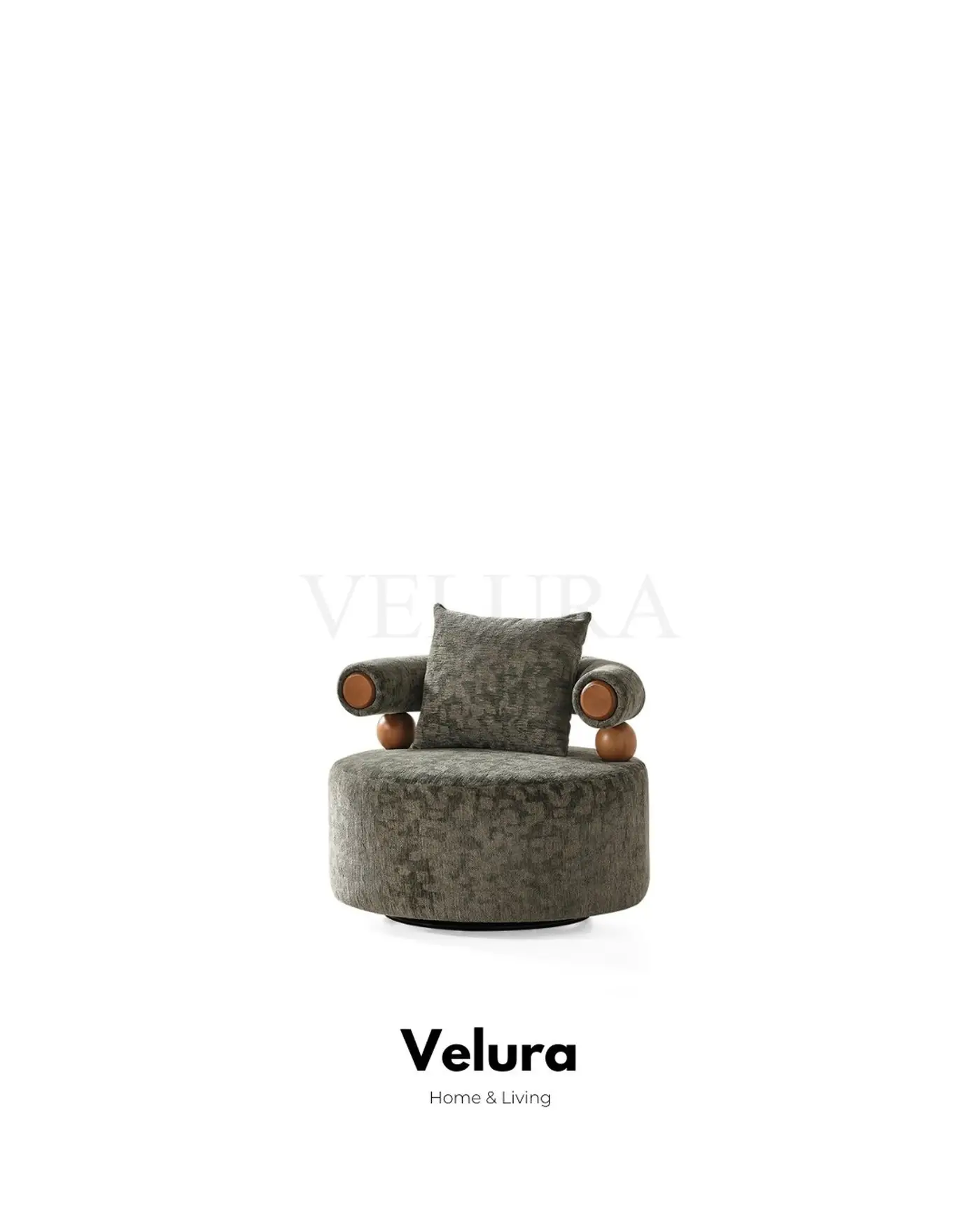 Soho Berjer Yeşil, yuvarlak form, dokuma kumaş, sade silüet