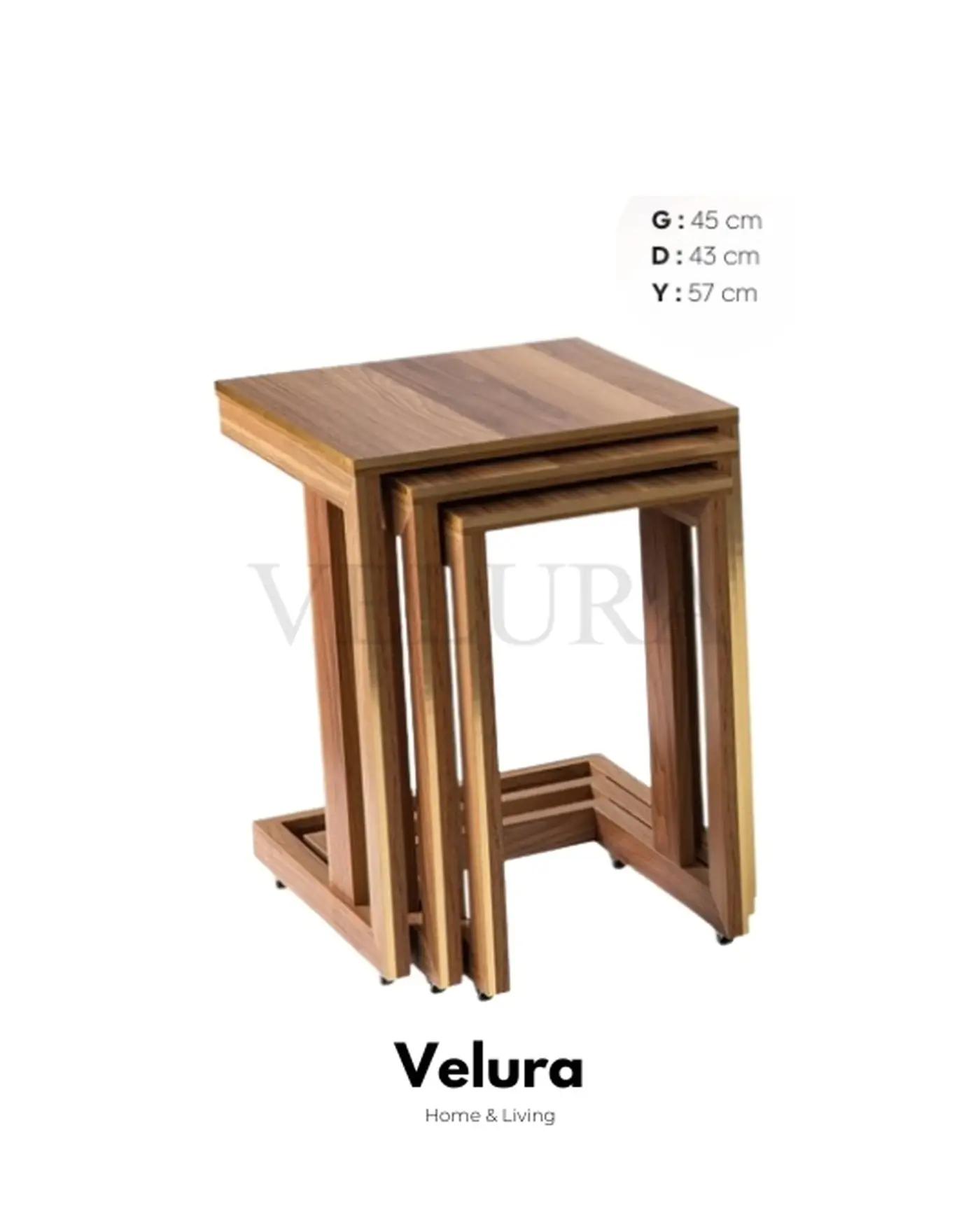 Ceviz Renk Doğal Zigon Sehpa Velura Home Söğüt Gold Sehpa
