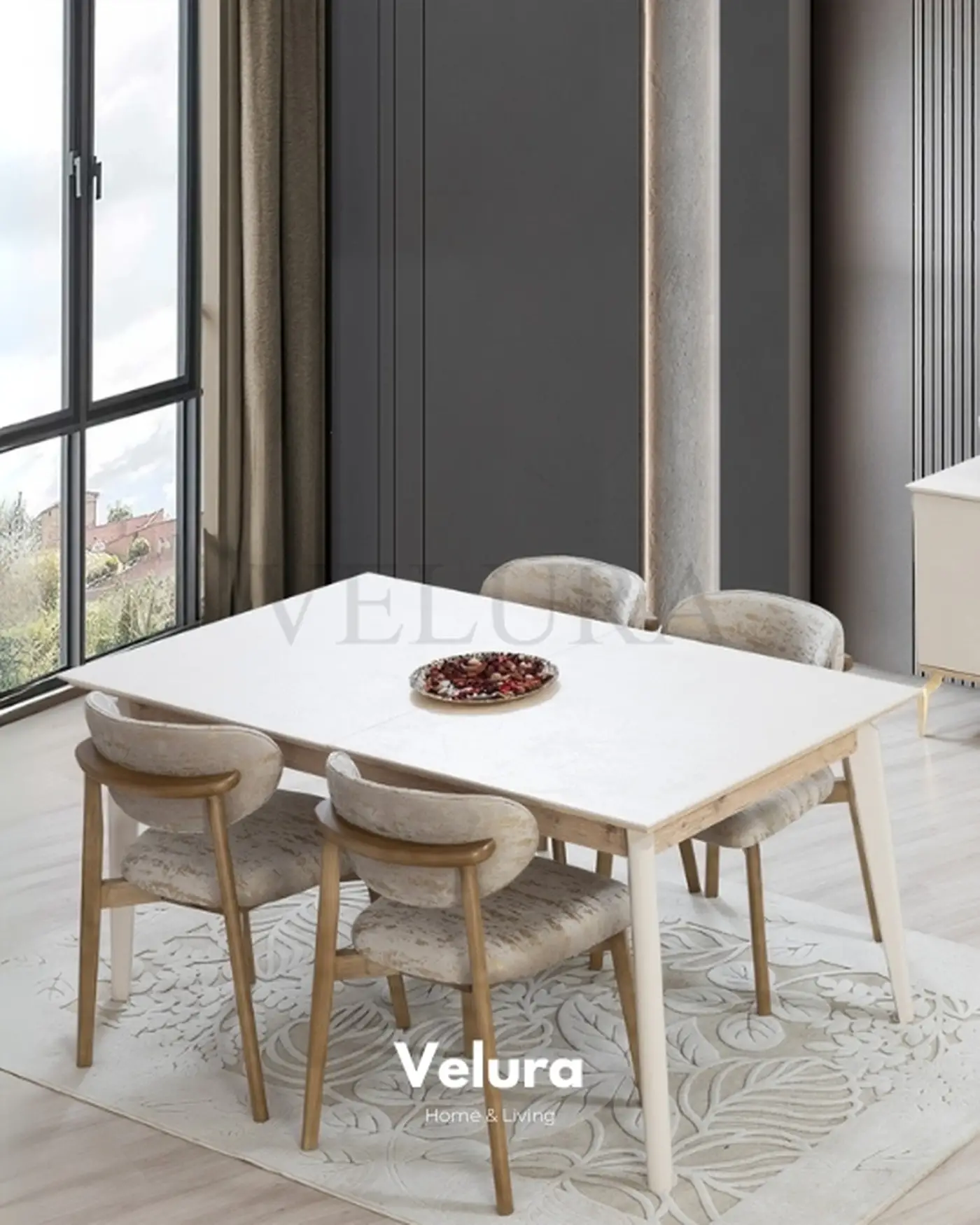 Beyaz Tabla Şık Yemek Masası Velura Home Yemek Masası