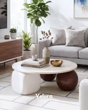 Küre Orta Sehpa - 2 Ceviz Top & 1 Beyaz Zar - Yuvarlak - Beyaz Mdf