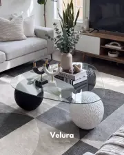 Küre Orta Sehpa - 2 Dragon (Siyah) & 1 Dragon (Beyaz) Top - Üçgen - Şeffaf Cam