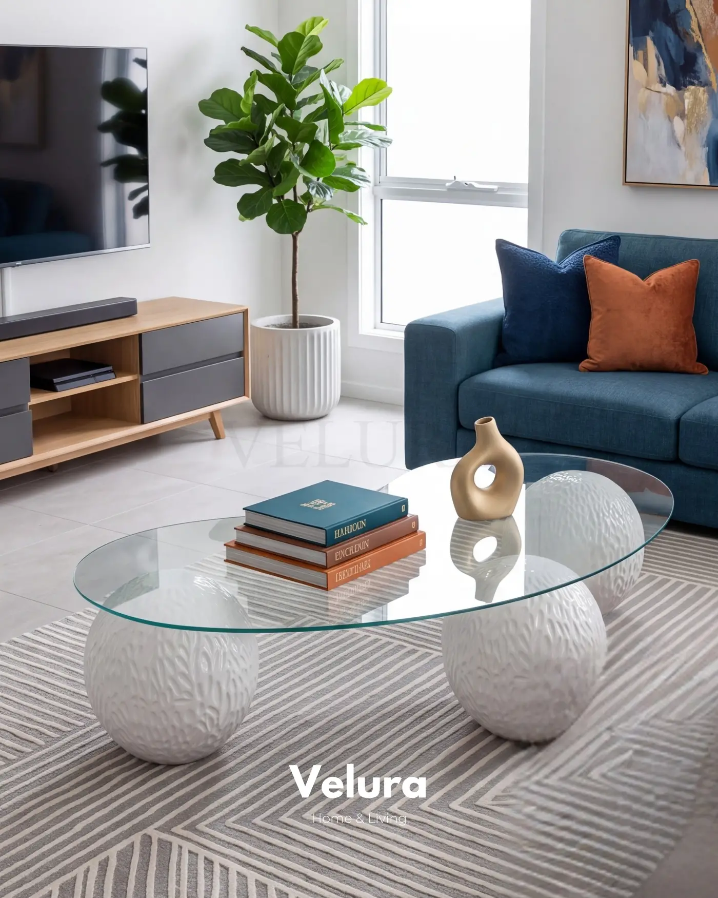 Küre Desenli Orta Sehpa - Beyaz Minimalist beyaz cam yüzeyli sehpa