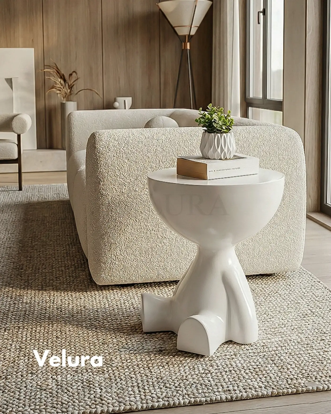 Poliüretan Gövdeli Beyaz Sehpa – Velura Home Modern beyaz yan sehpa modeli