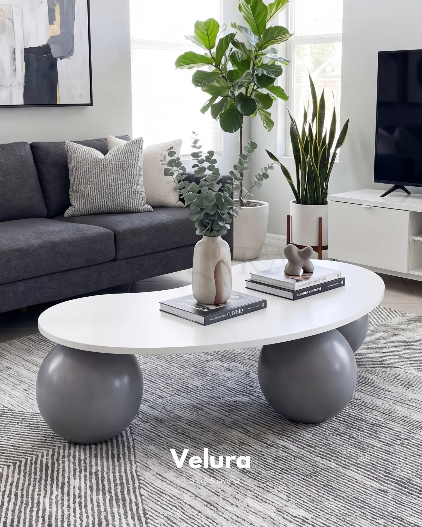 Gri Top Sehpa - Beyaz Fasülye MDF Gri Top sehpa beyaz fasülye mdf modern tasarım orta sehpa