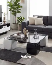Küre Orta Sehpa & 2 Siyah Zar - 2 Beyaz Zar - Füme Kare Cam