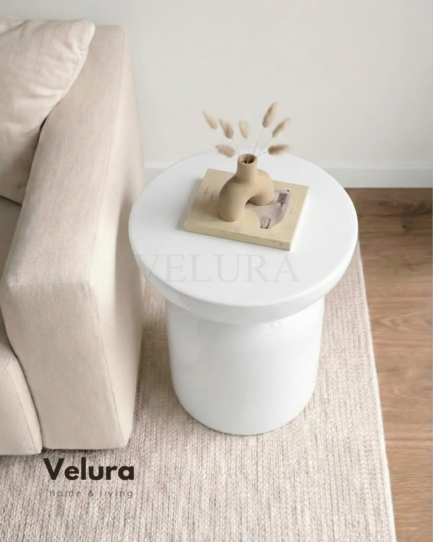 Beyaz renk Fargo mantar form yan sehpa 45x45x60