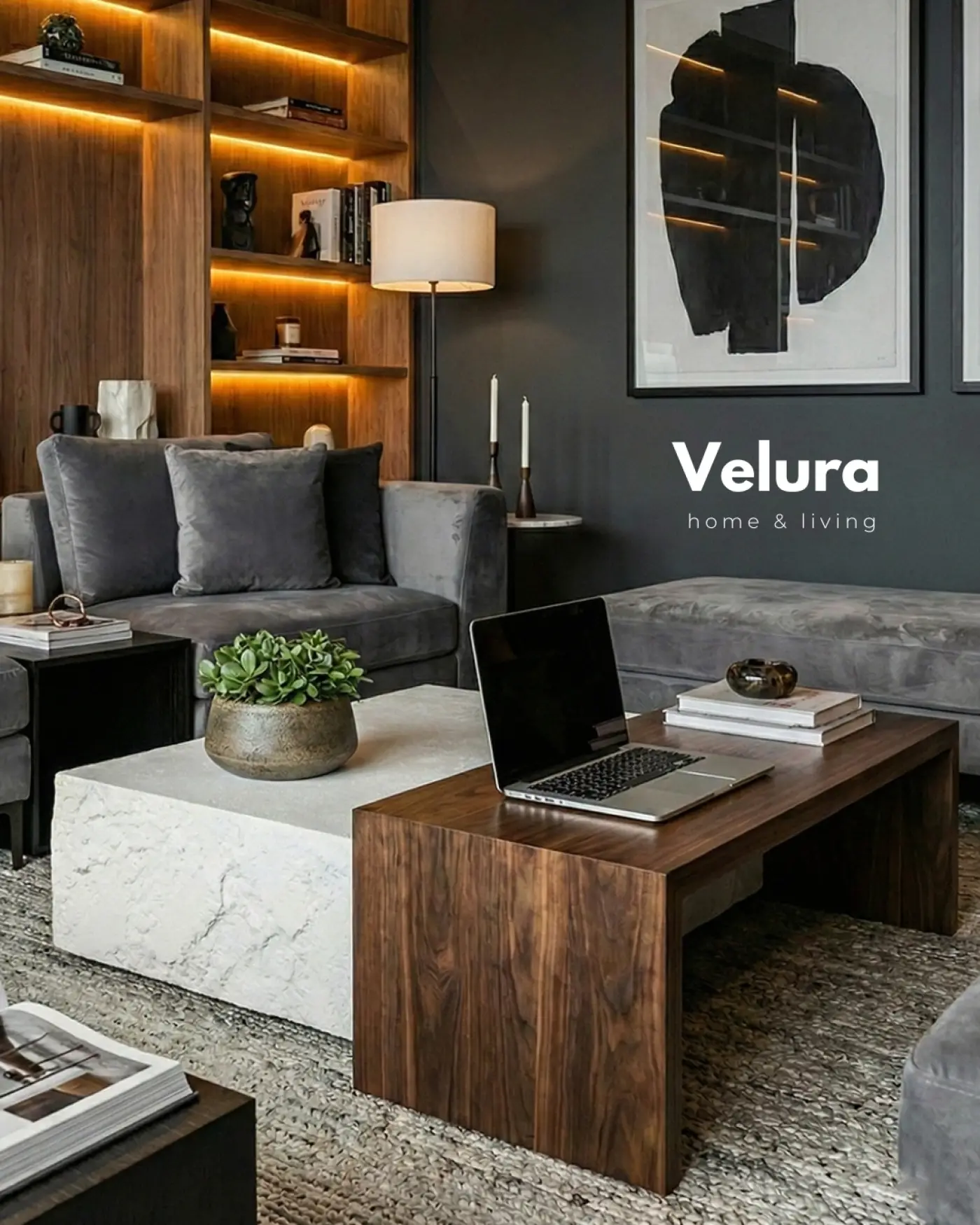 Nora Orta Sehpa (Taş + MDF) – 80x80x30 Nora orta sehpa taş ve MDF beyaz ahşap gövde 80x80