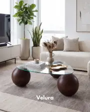 Küre Orta Sehpa - Koyu Ceviz Top - Üçgen - Şeffaf Cam 