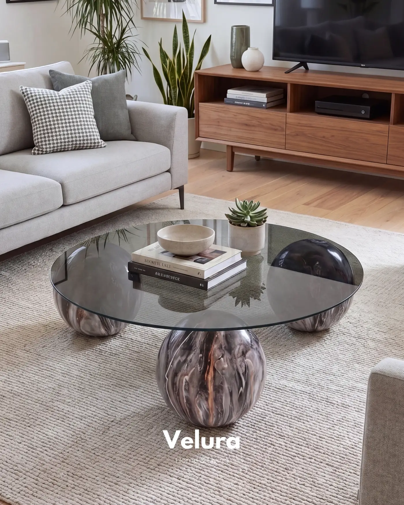 Küre Orta Sehpa – Dune – Yuvarlak Füme Cam velura home küre orta sehpa füme cam