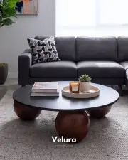 Küre Orta Sehpa - Koyu Ceviz Top - Yuvarlak - Siyah Mdf 