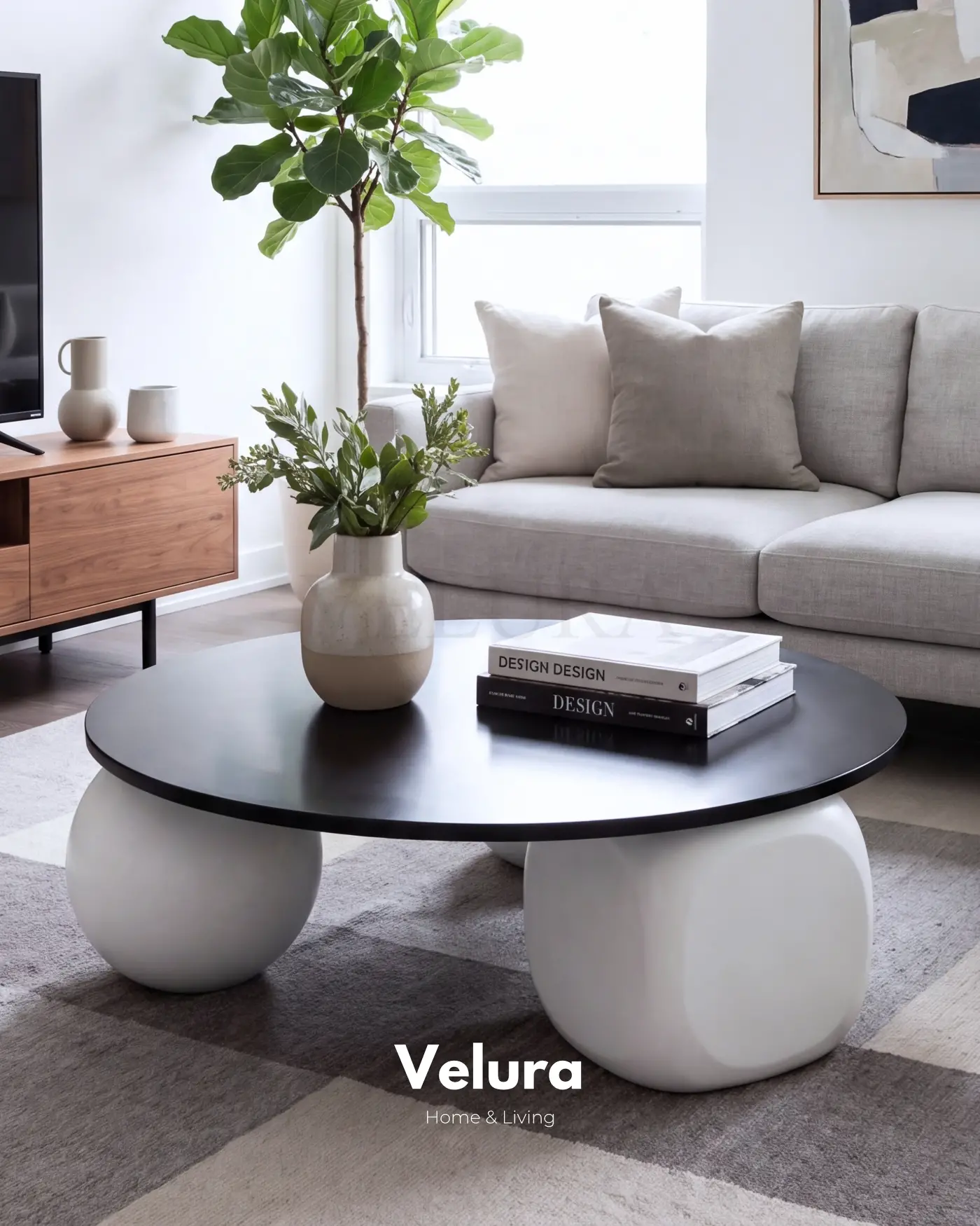Minimalist Siyah Yuvarlak Orta Sehpa Modeli