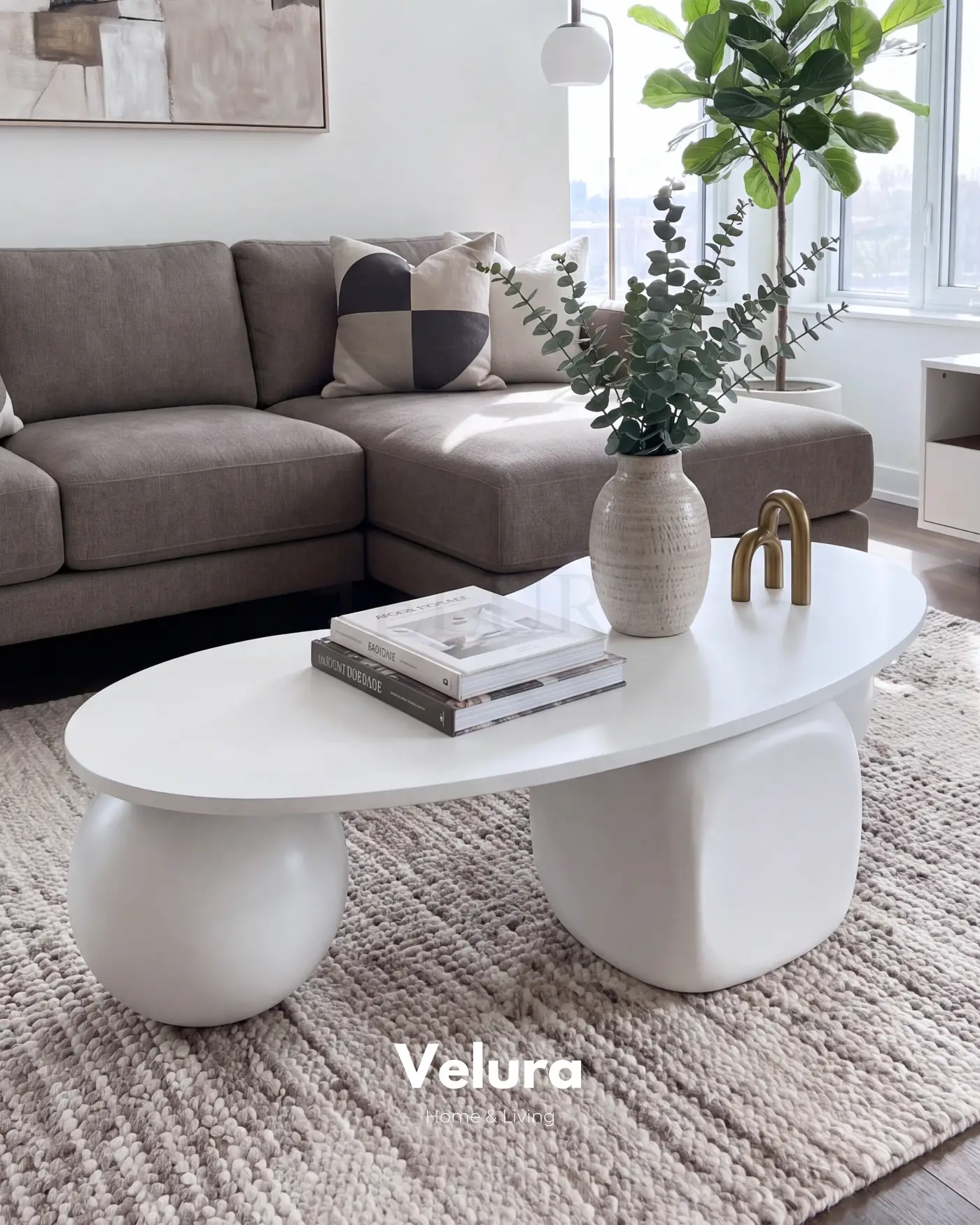 Küre Ahşap Orta Sehpa - Zar & Beyaz Velura Home beyaz MDF orta sehpa