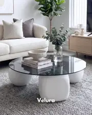 Küre Orta Sehpa - 2 Top  Beyaz & 1 Beyaz Zar - Yuvarlak - Füme Cam 