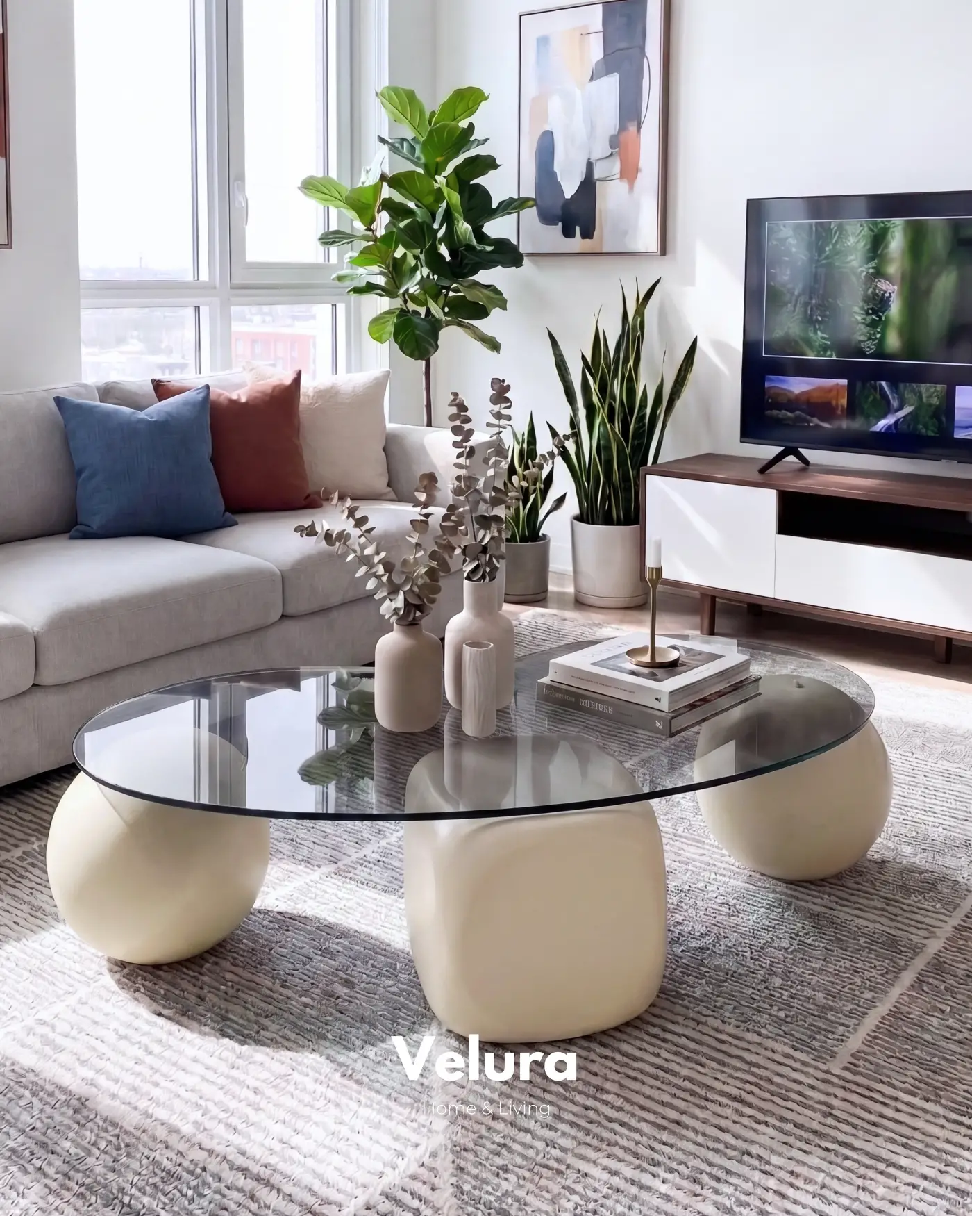 Krem top ve zar ayaklı modern sehpa
