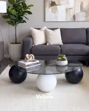 Küre Orta Sehpa - 2 Siyah Top & 1 Beyaz Top - Fasulye - Füme Cam