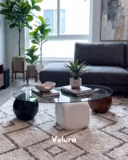Küre Orta Sehpa - 1 Siyah Top & 1Ceviz Top & 1 Beyaz Zar - Fasulye - Füme Cam