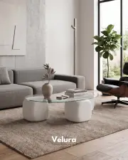 Küre Orta Sehpa - Beyaz Zar - Fasulye - Şeffaf Cam