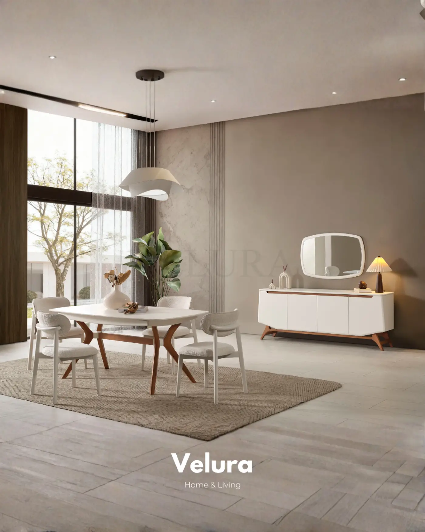 Beykoz Konsol krem renkli ceviz ayaklı modern konsol modeli