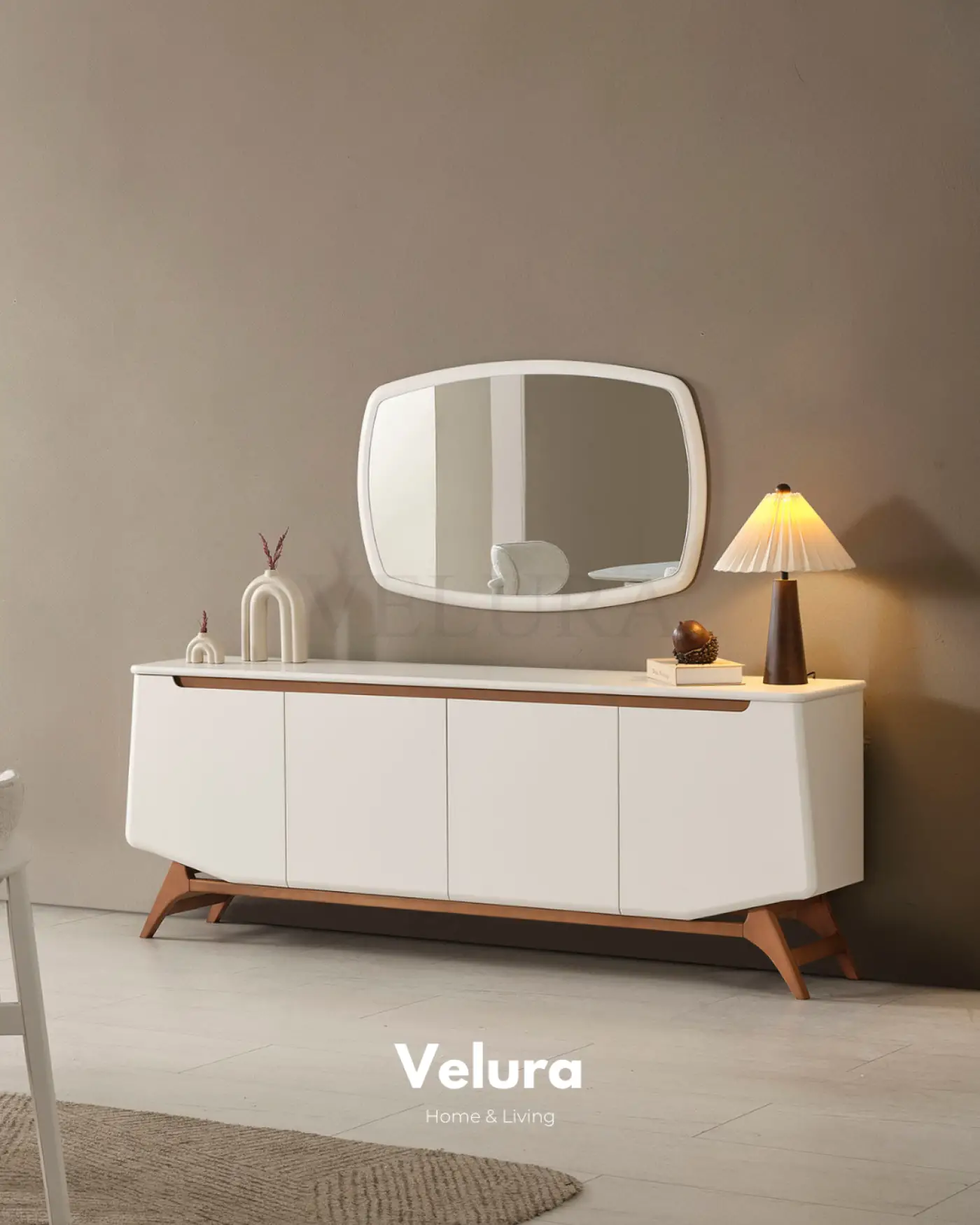 Beykoz Konsol krem renkli ceviz ayaklı modern konsol modeli