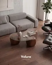 Küre Orta Sehpa - Ceviz Zar - Fasulye - Şeffaf Cam