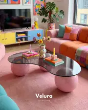 Küre Orta Sehpa - Pembe - Fasulye - Füme Cam
