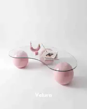 Küre Orta Sehpa - Pembe - Fasulye - Şeffaf Cam