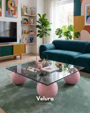 Küre Orta Sehpa - Pembe - Kare - Füme Cam