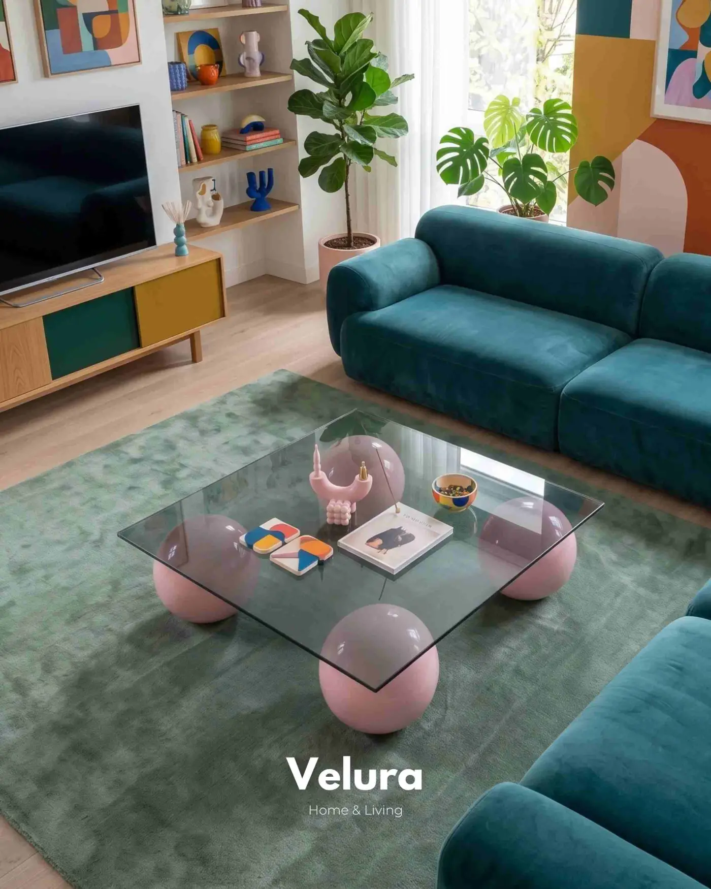 Modern kare koyu füme camlı pembe salon sehpası