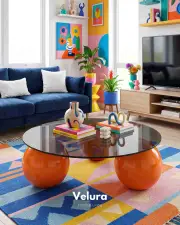 Küre Orta Sehpa - Turuncu - Yuvarlak - Füme Cam