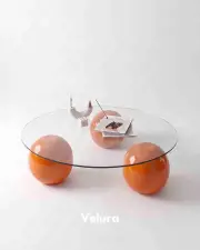 Küre Orta Sehpa - Turuncu -  Yuvarlak - Şeffaf Cam