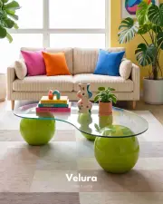 Küre Orta Sehpa - Fıstık Yeşili - Fasulye - Şeffaf Cam