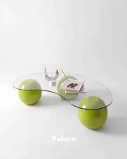 Küre Orta Sehpa - Fıstık Yeşili - Fasulye - Şeffaf Cam