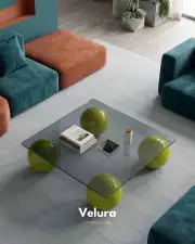 Küre Orta Sehpa - Fıstık Yeşili - Kare - Füme Cam