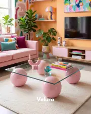 Küre Orta Sehpa - Pembe - Kare - Şeffaf Cam