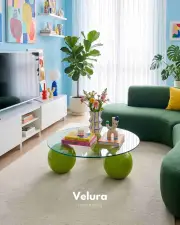 Küre Orta Sehpa - Fıstık Yeşili -  Yuvarlak - Şeffaf Cam