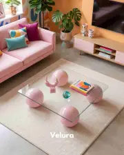 Küre Orta Sehpa - Pembe - Kare - Şeffaf Cam