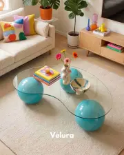 Küre Orta Sehpa - Turkuaz - Fasulye - Şeffaf Cam