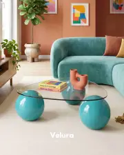 Küre Orta Sehpa - Turkuaz - Üçgen - Şeffaf Cam